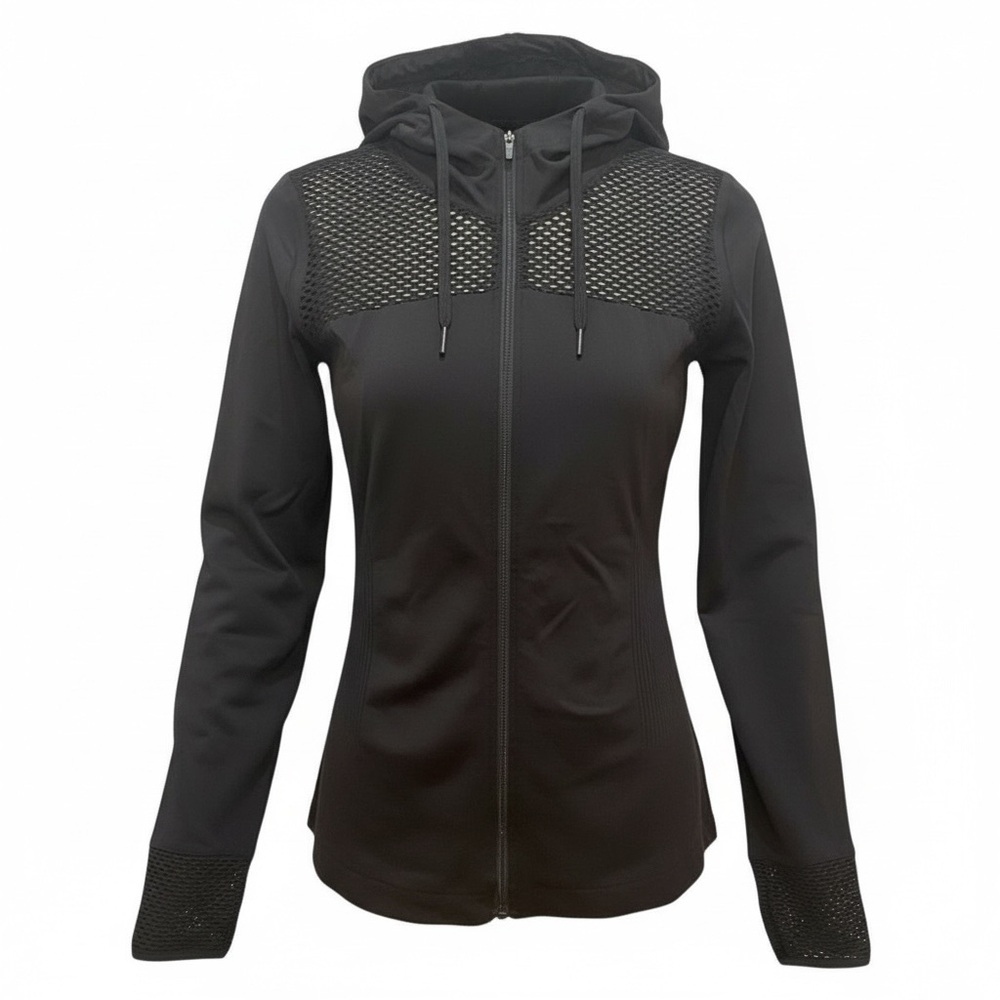 Fabletics Mona Mesh Net Full Zip Hooded Jacket With Thumbholes